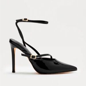 Chic Black Patent Leather Heels with Ankle Strap